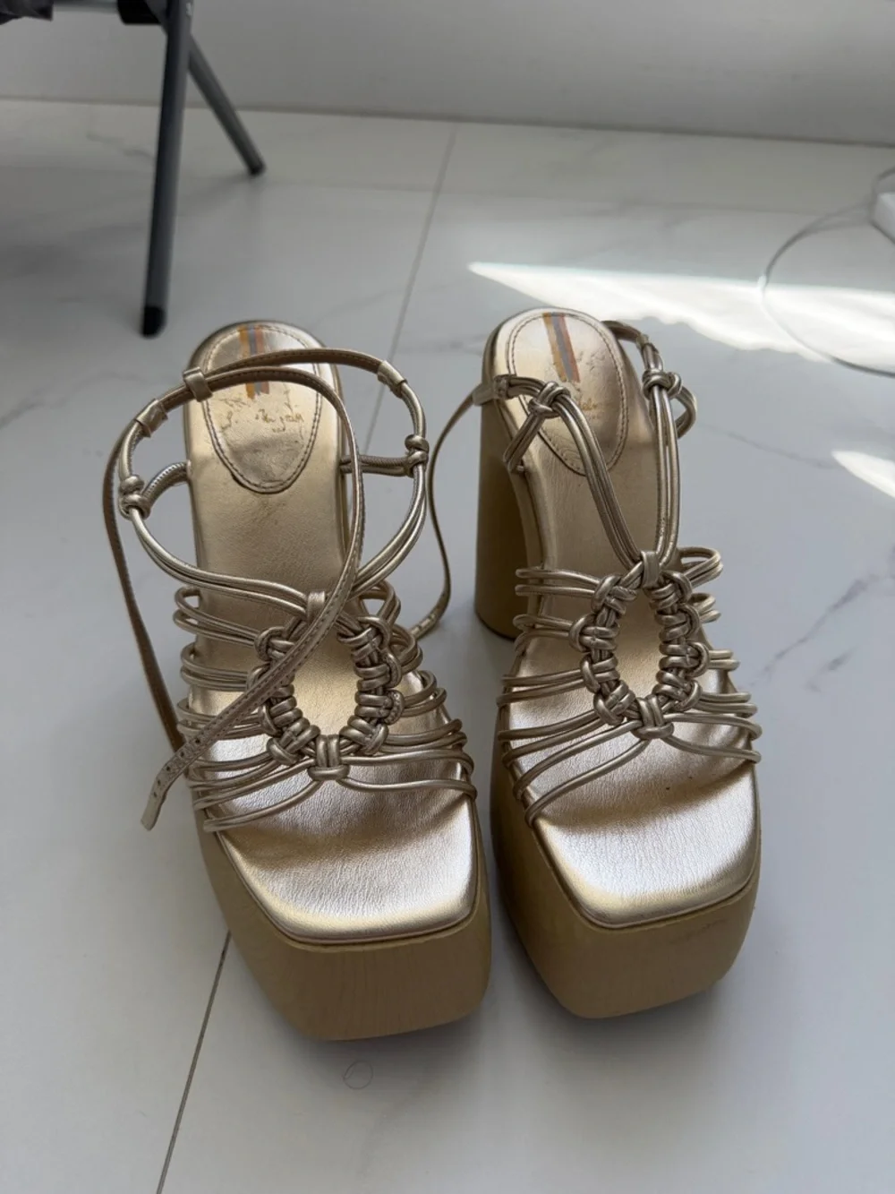 Sam Edelman Gold Strappy Platform Heels for Women - Picture 4 of 7